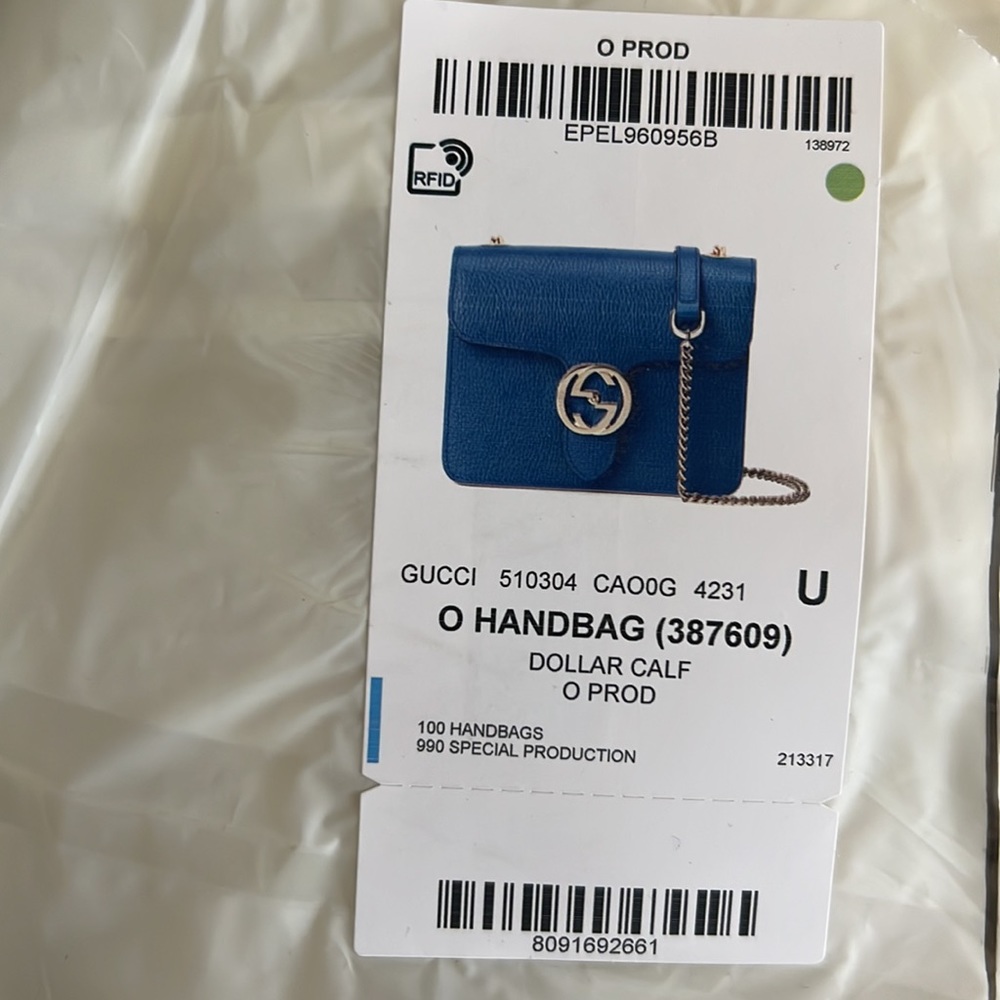 💯% Auth Gucci Interlocking GG Crossbody Bag Blue Leather NEW - Picture 10 of 12